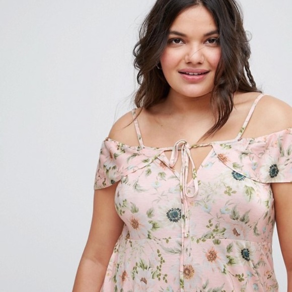 Asos Curve Vintage Floral Off Shoulder Dress NEW - Picture 2 of 6